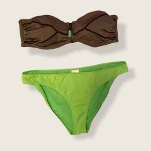 H&M taupe neon green bikini set large 12/14